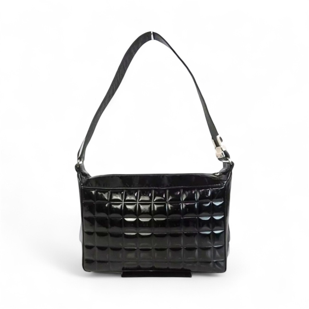 CHANEL COCO MARK CHOCOLATE BAR Shoulder Bag • EUC BLACK PATENT LEATHER - Picture 3 of 14